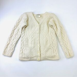 Kilronan Knitwear cream merino wool cardigan Womens Size XXS Irish knit sweater